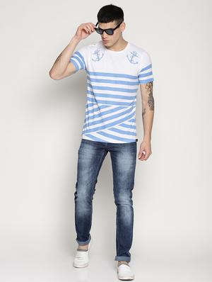 blue striped round neck t-shirt - 15817614 - Standard Image - 4