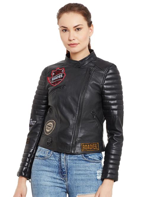 graphic patch quilted sleeved biker jacket - 15817658 - Standard Image - 1