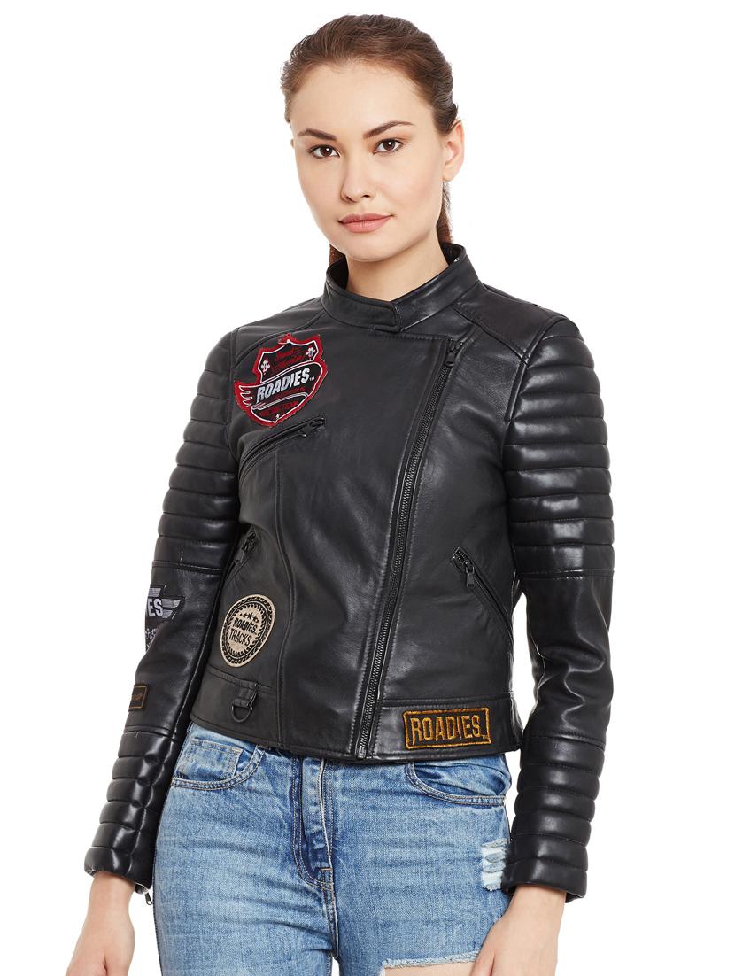 graphic patch quilted sleeved biker jacket - 15817658 - Zoom Image - 1