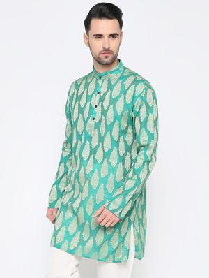 green cotton kurta - 15817727 - Standard Image - 2