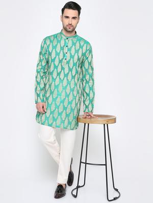 green cotton kurta - 15817727 - Standard Image - 4