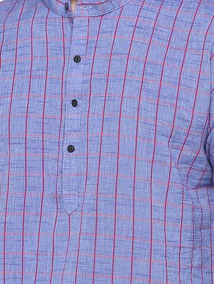 blue checkered kurta - 15817735 - Standard Image - 5