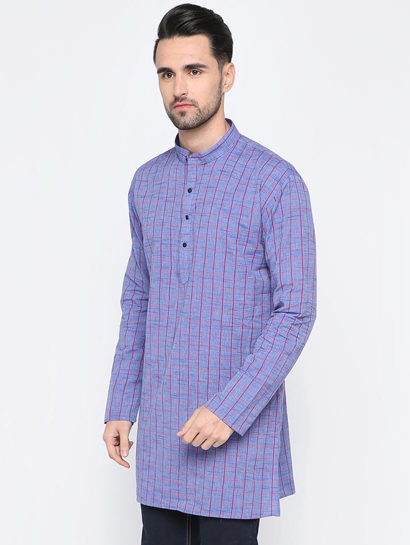 blue checkered kurta - 15817735 - Zoom Image - 2