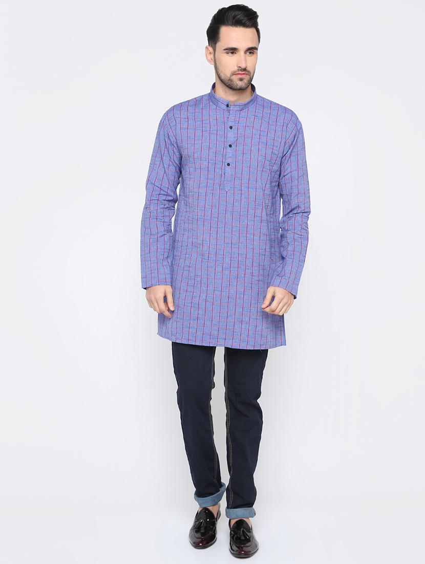 blue checkered kurta - 15817735 - Zoom Image - 4