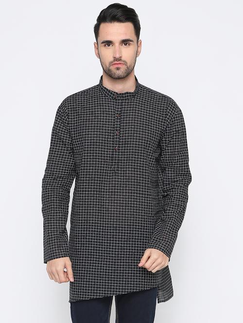 black checkered asymmetric kurta - 15817745 - Standard Image - 1