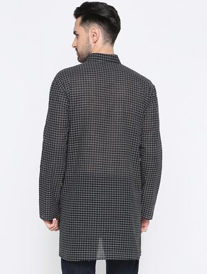 black checkered asymmetric kurta - 15817745 - Standard Image - 3