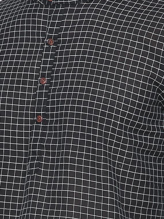 black checkered asymmetric kurta - 15817745 - Zoom Image - 5