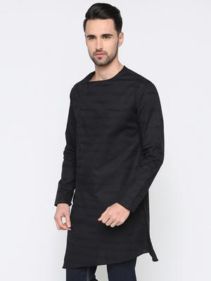 black cotton asymmetric kurta - 15817761 - Standard Image - 2
