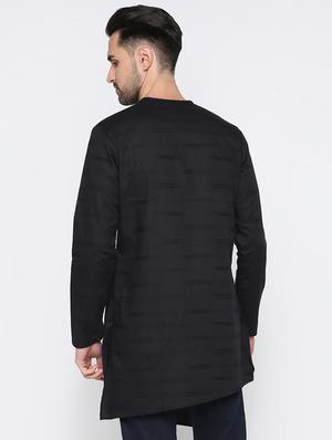 black cotton asymmetric kurta - 15817761 - Standard Image - 3