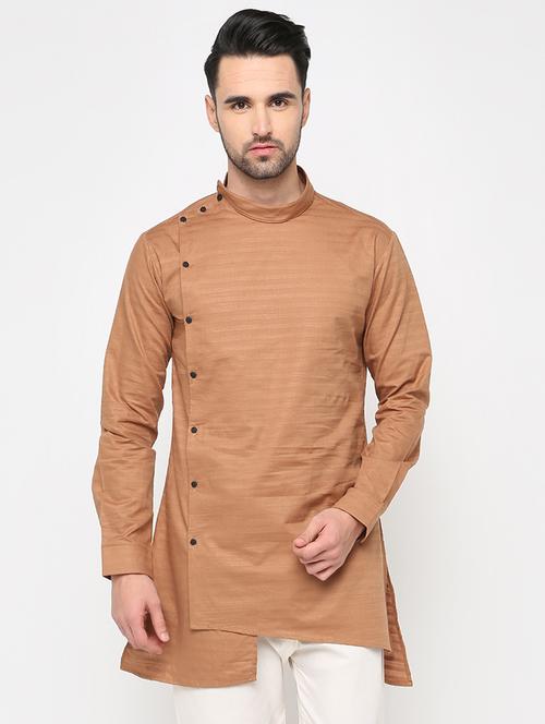 brown striped asymmetric kurta - 15817763 - Standard Image - 1