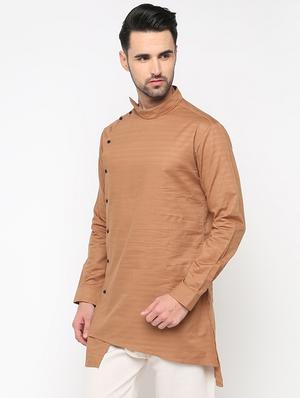 brown striped asymmetric kurta - 15817763 - Standard Image - 2