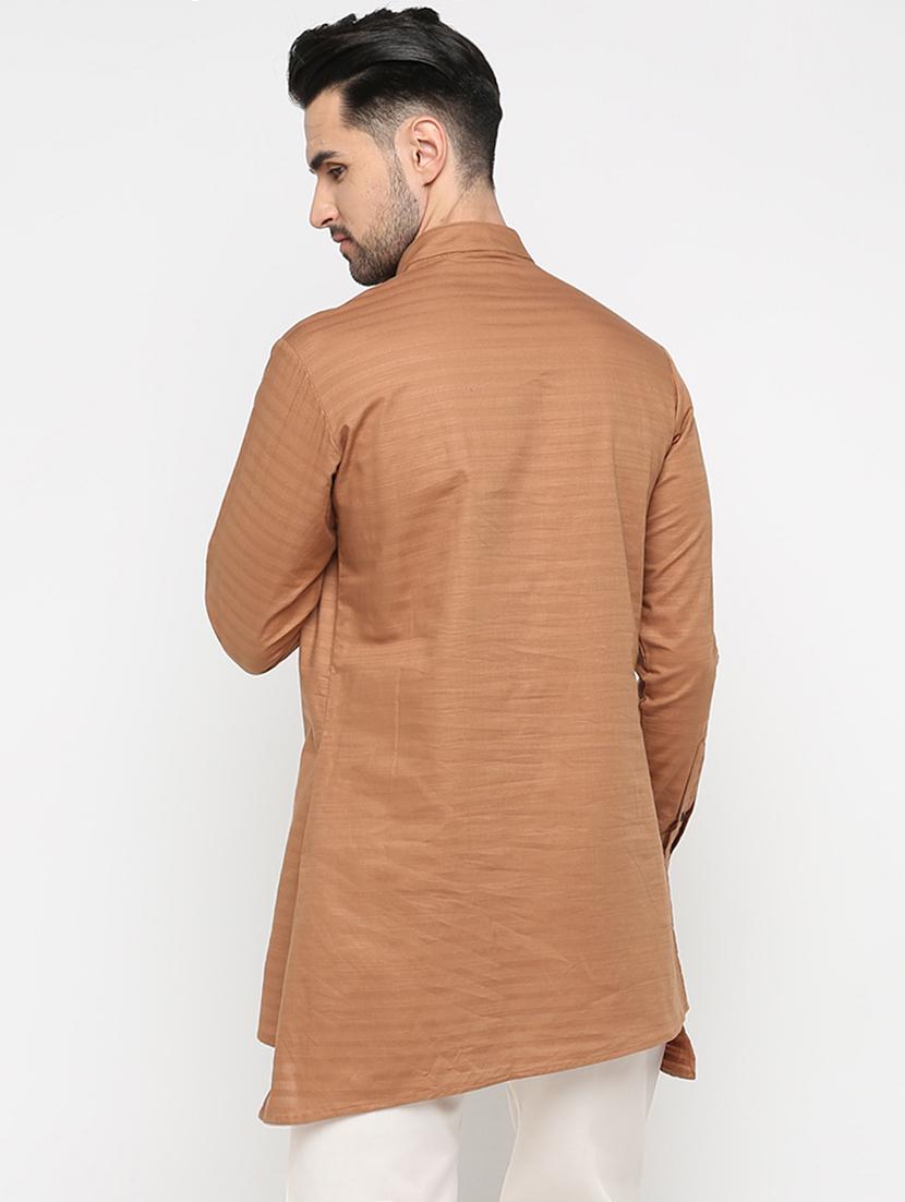 brown striped asymmetric kurta - 15817763 - Zoom Image - 3