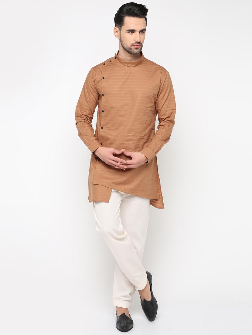 brown striped asymmetric kurta - 15817763 - Zoom Image - 4