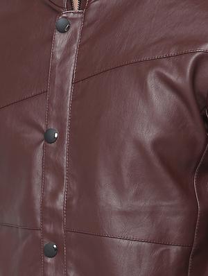 brown solid biker jacket - 15817827 - Standard Image - 4