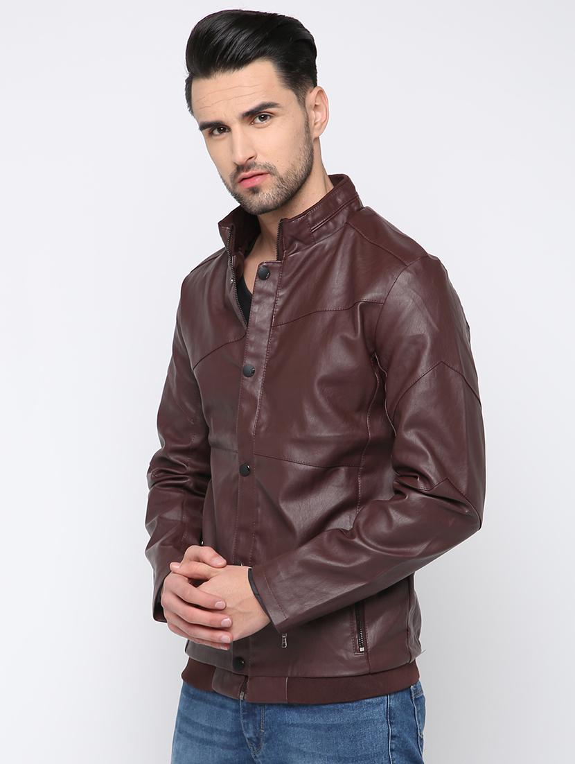 brown solid biker jacket - 15817827 - Zoom Image - 2