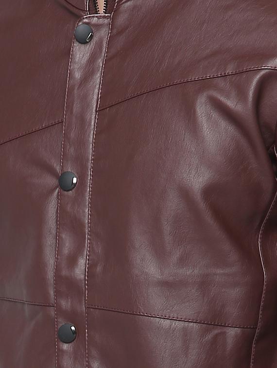 brown solid biker jacket - 15817827 - Zoom Image - 4