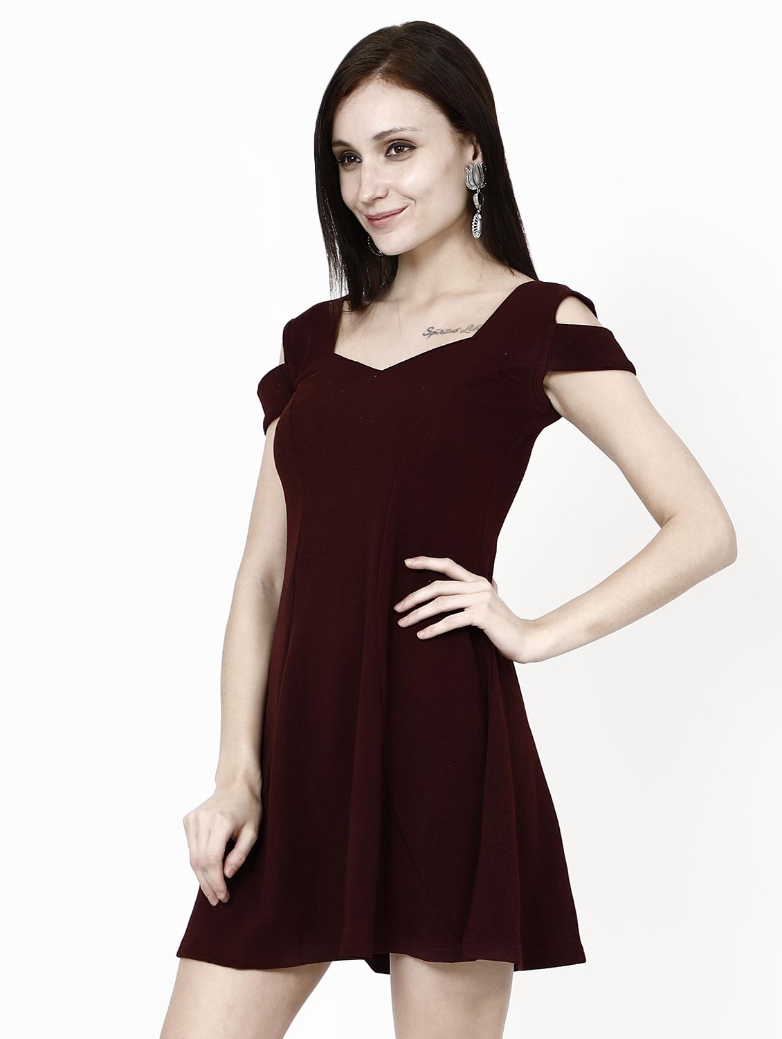 cold shoulder solid skater dress - 15817830 - Zoom Image - 2