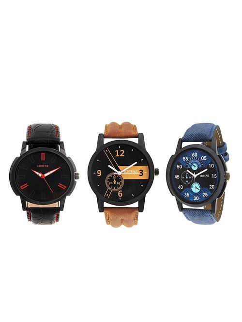 set of 3 round dial analog watch - 15818179 - Standard Image - 1