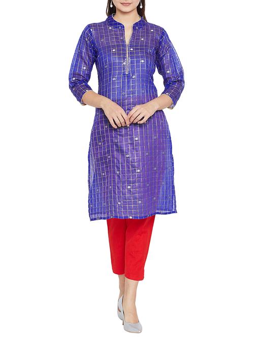 checkered printed straight kurta - 15818218 - Standard Image - 1