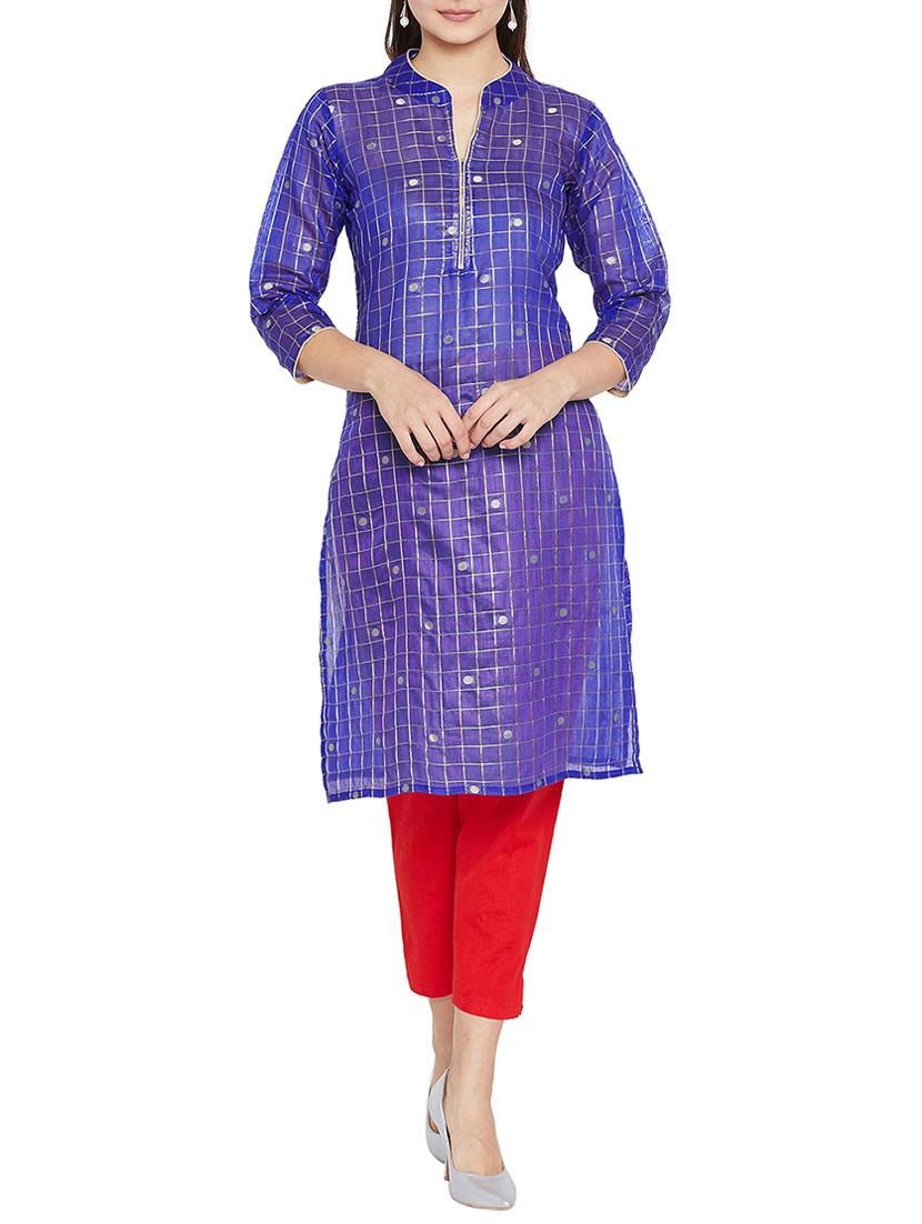 checkered printed straight kurta - 15818218 - Zoom Image - 1