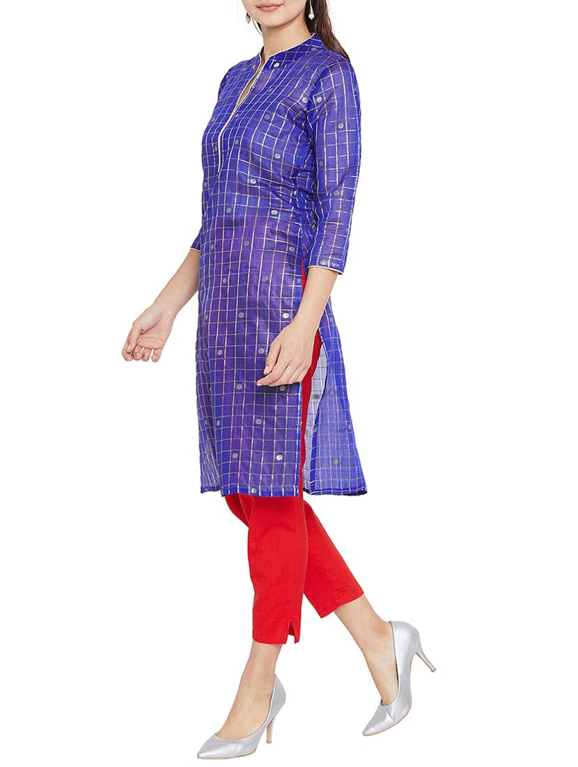 checkered printed straight kurta - 15818218 - Zoom Image - 2