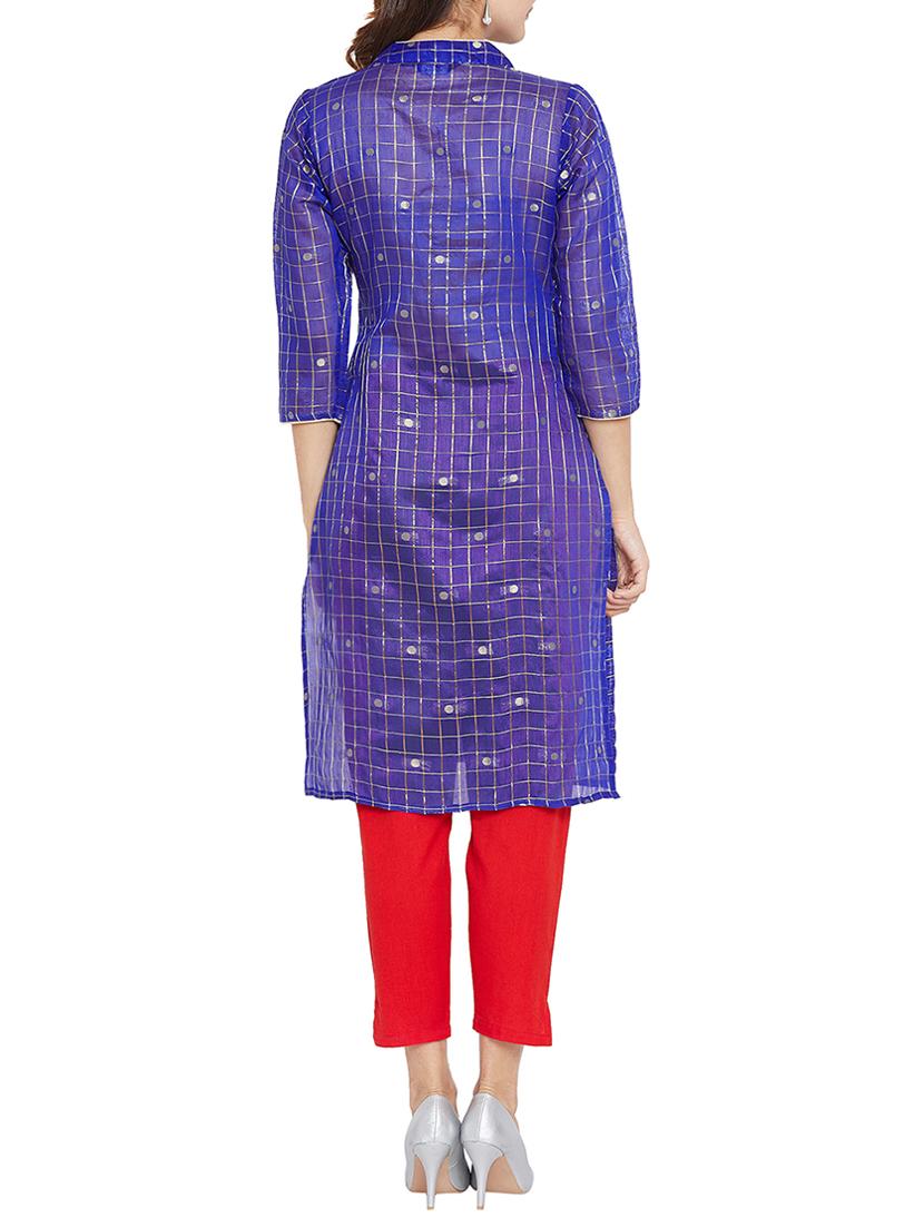 checkered printed straight kurta - 15818218 - Zoom Image - 3