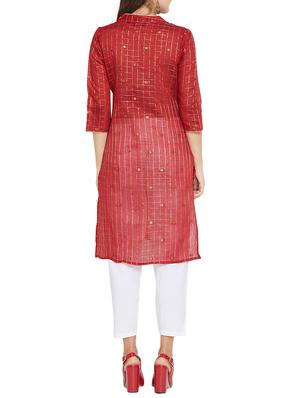 checkered printed straight kurta - 15818226 - Standard Image - 3