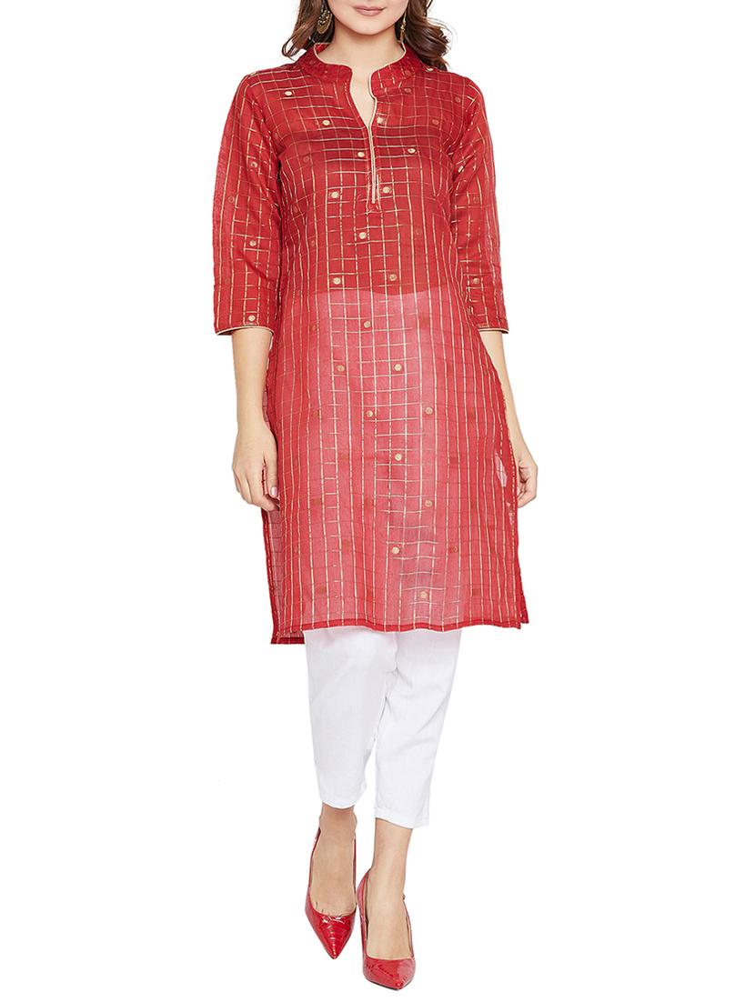 checkered printed straight kurta - 15818226 - Zoom Image - 1