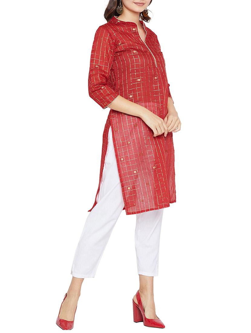 checkered printed straight kurta - 15818226 - Zoom Image - 2