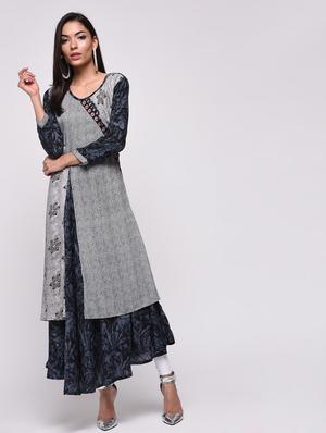 printed layered flared kurta - 15818228 - Standard Image - 2