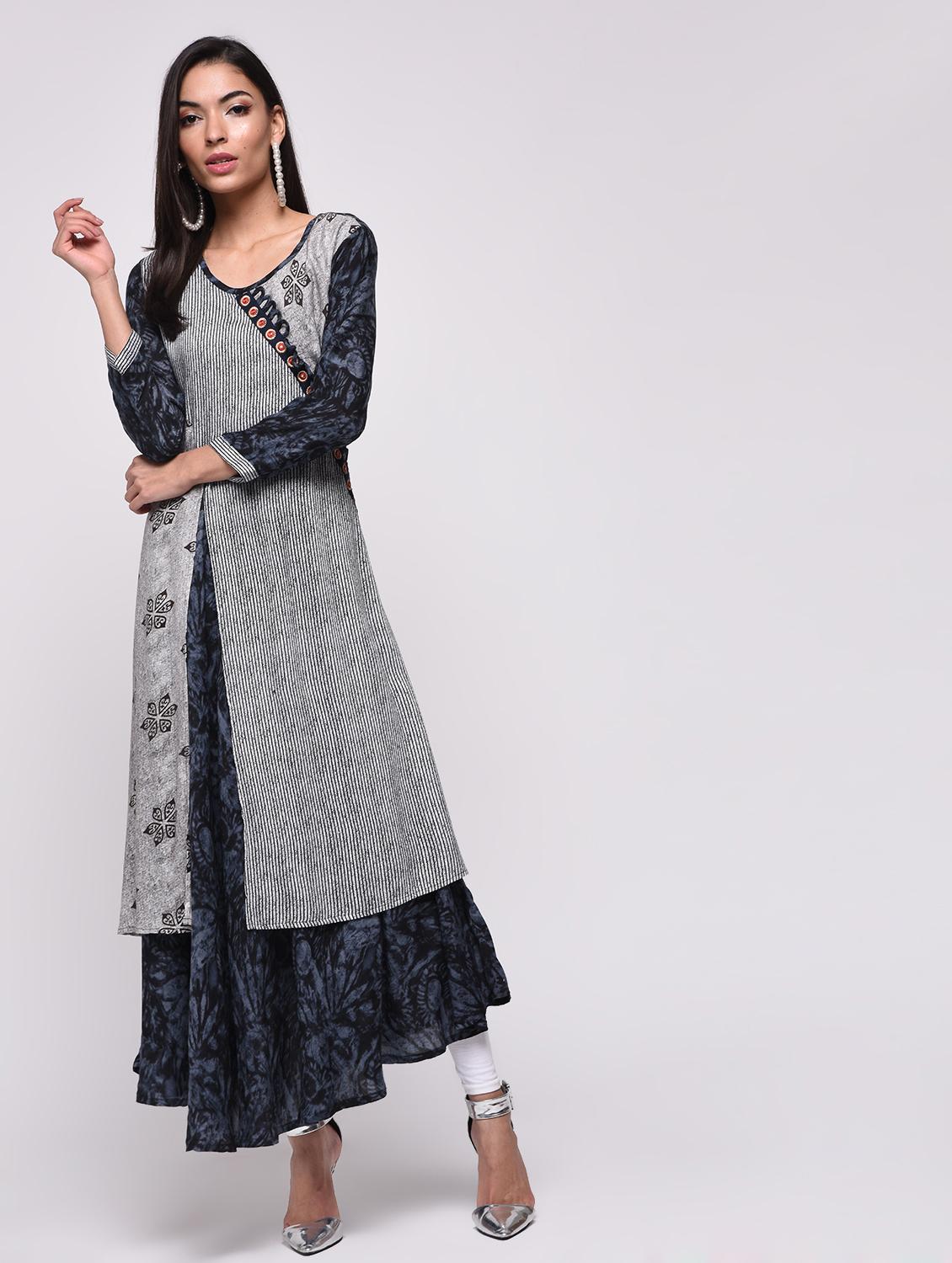 printed layered flared kurta - 15818228 - Zoom Image - 2