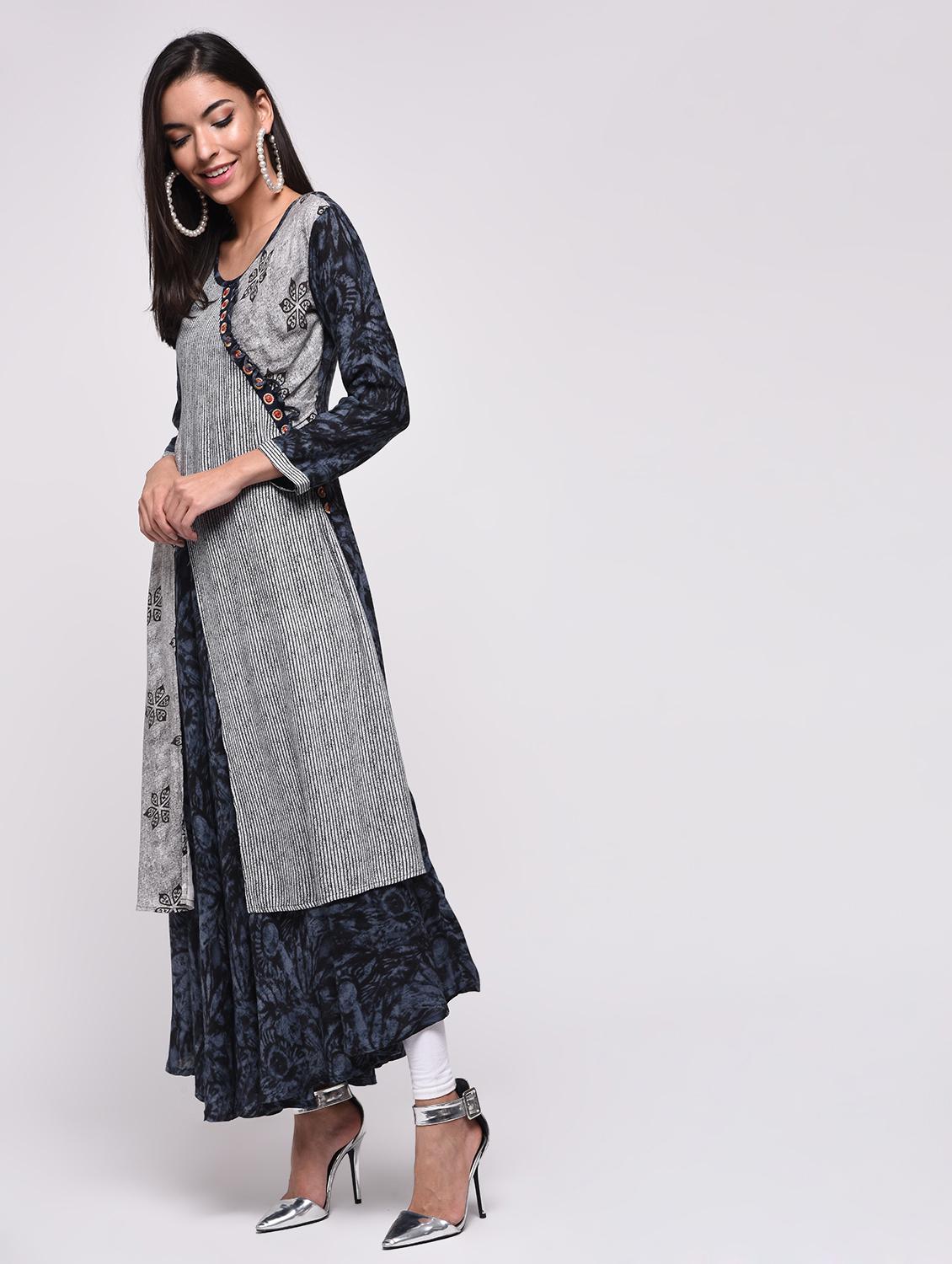printed layered flared kurta - 15818228 - Zoom Image - 3