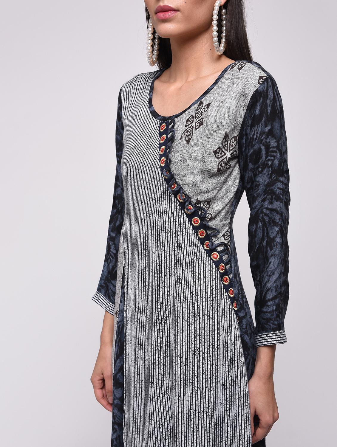 printed layered flared kurta - 15818228 - Zoom Image - 5
