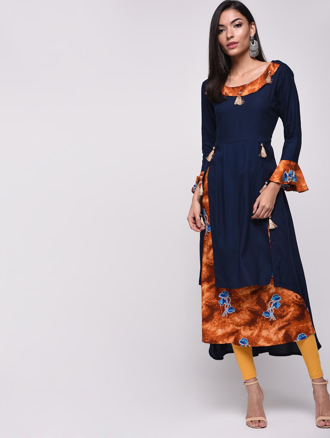 printed layered flared kurta - 15818230 - Zoom Image - 2