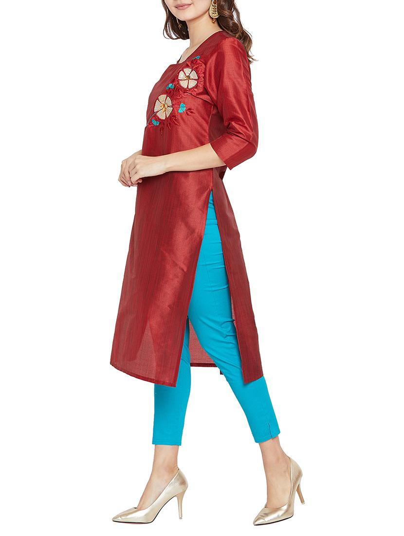 floral embroidered straight kurta - 15818235 - Zoom Image - 2