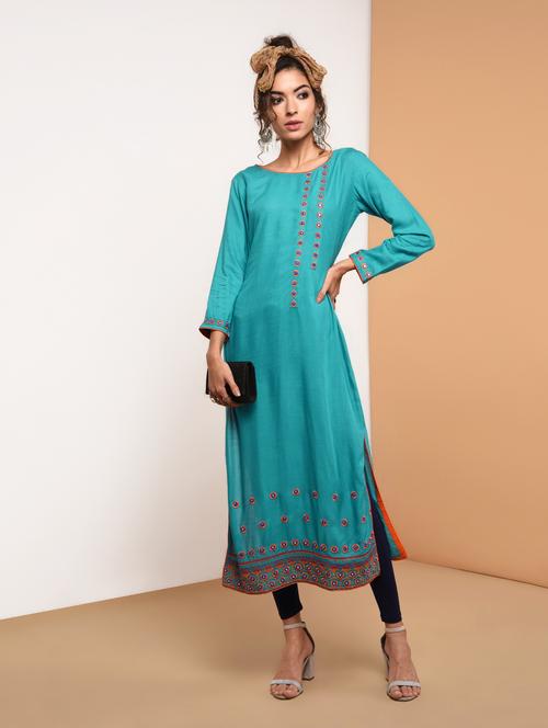 embroidered straight kurta - 15818236 - Standard Image - 1