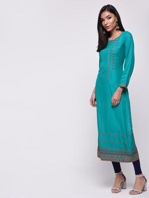 embroidered straight kurta - 15818236 - Standard Image - 3