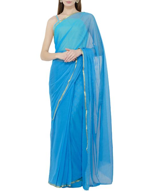 solid sky blue saree with blouse - 15818334 - Standard Image - 1