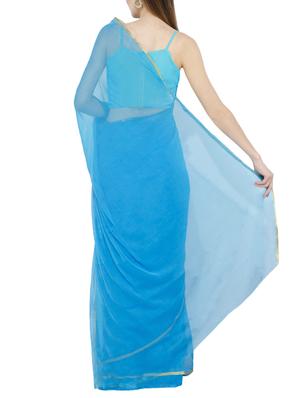 solid sky blue saree with blouse - 15818334 - Standard Image - 2
