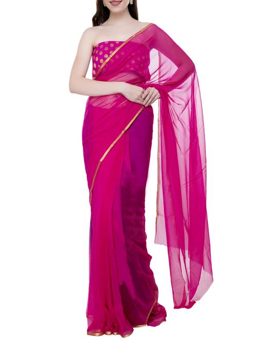solid magenta saree with blouse - 15818341 - Very Small Image - 1