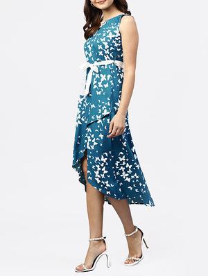 tie up waist butterfly print high low dress - 15818691 - Standard Image - 2