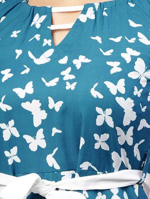tie up waist butterfly print high low dress - 15818691 - Standard Image - 4
