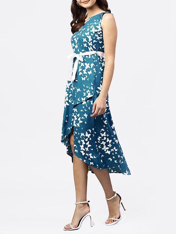 tie up waist butterfly print high low dress - 15818691 - Zoom Image - 2