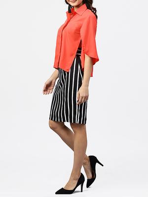 side slit top & striped skirt set - 15818702 - Standard Image - 2