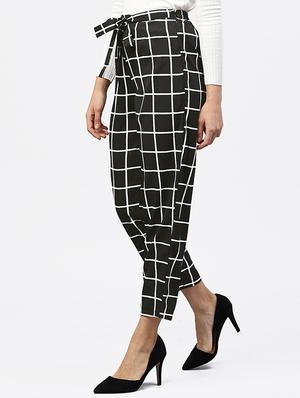 checked high waist peg trousers - 15818711 - Standard Image - 2