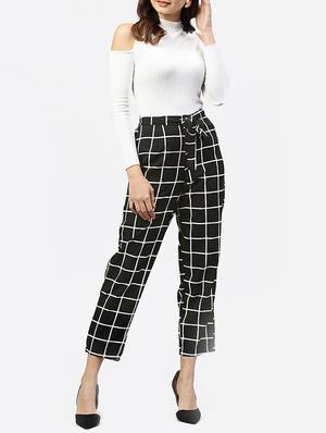 checked high waist peg trousers - 15818711 - Standard Image - 4