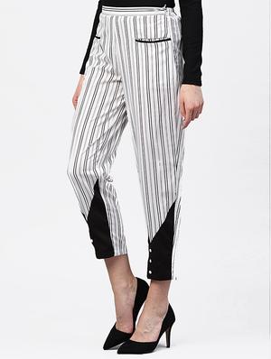 striped button detail trousers - 15818712 - Standard Image - 2
