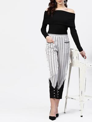 striped button detail trousers - 15818712 - Standard Image - 4