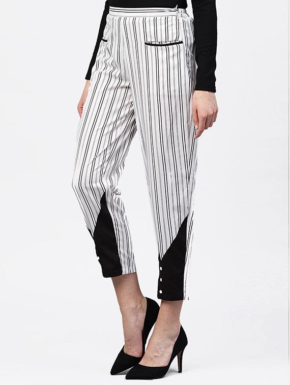 striped button detail trousers - 15818712 - Zoom Image - 2