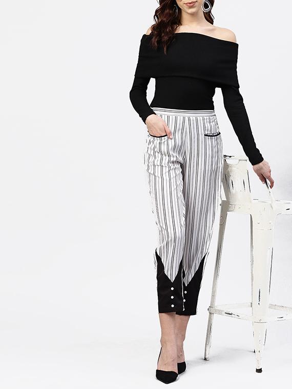 striped button detail trousers - 15818712 - Zoom Image - 4